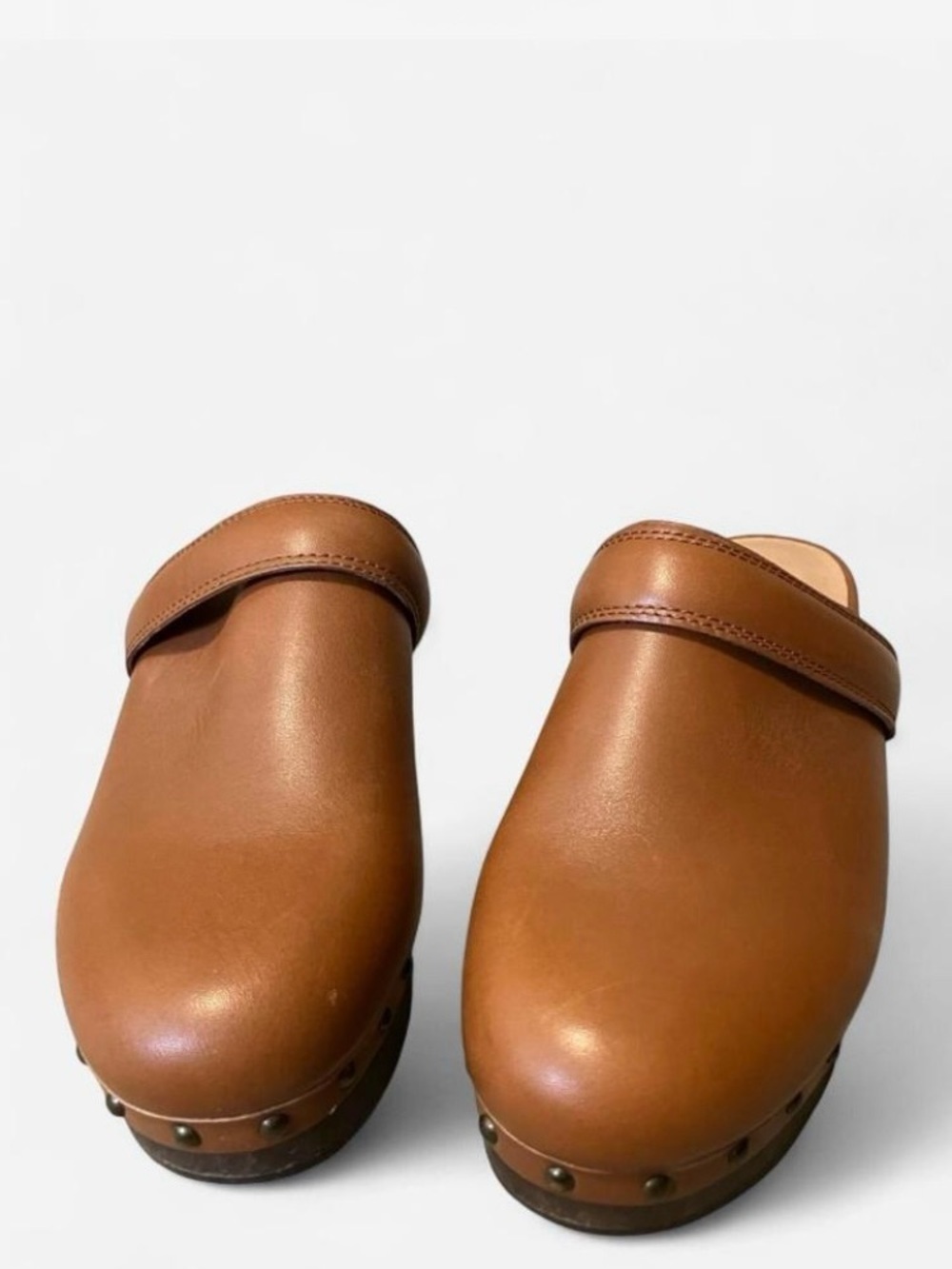 Madewell Cognac Leather Studded Clog Mule Faux Wood Bottom Women’s Size 8 - Picture 3 of 7